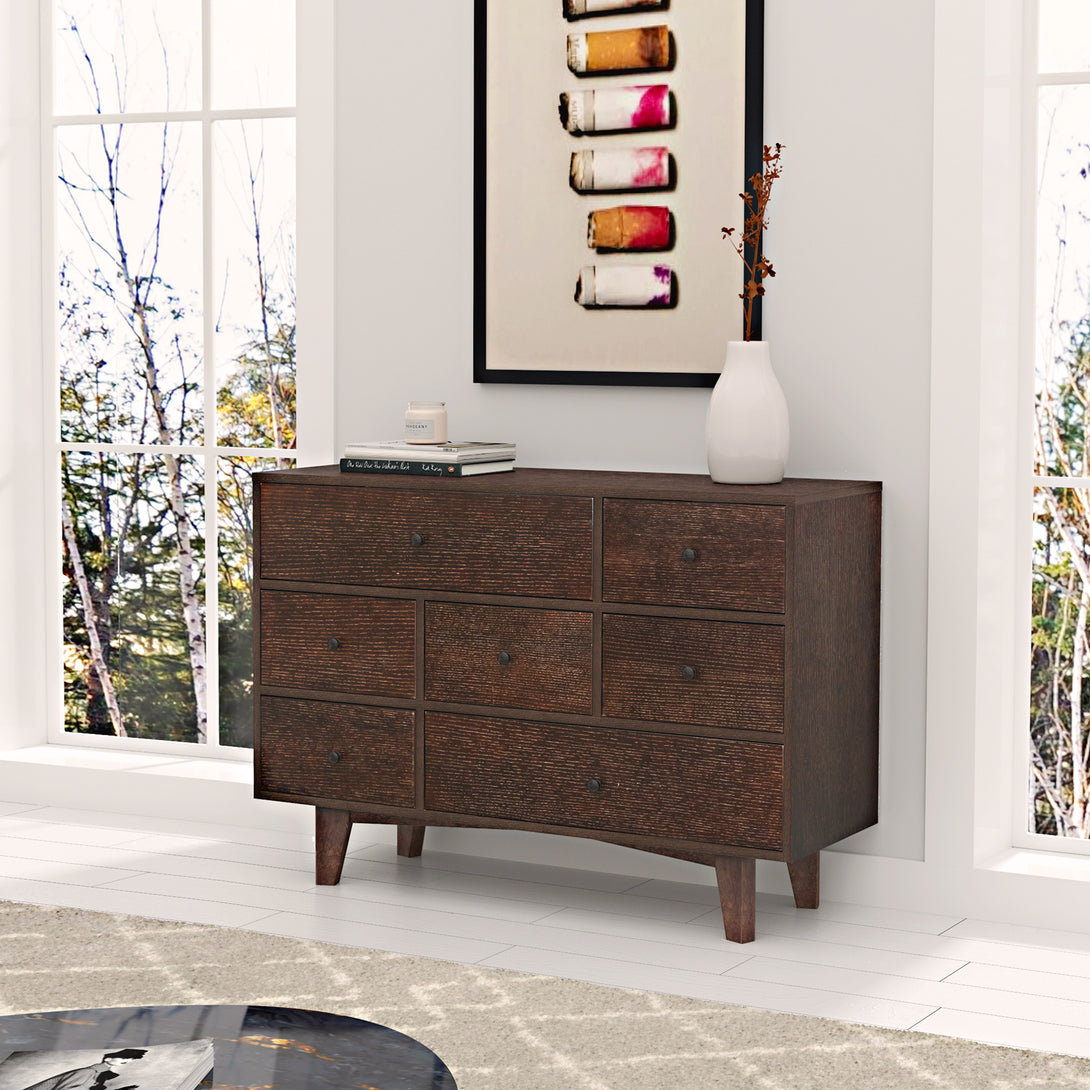 7 Drawers Solid Wood Free Standing Storage Cabinet Dresser Console- Auburn_8