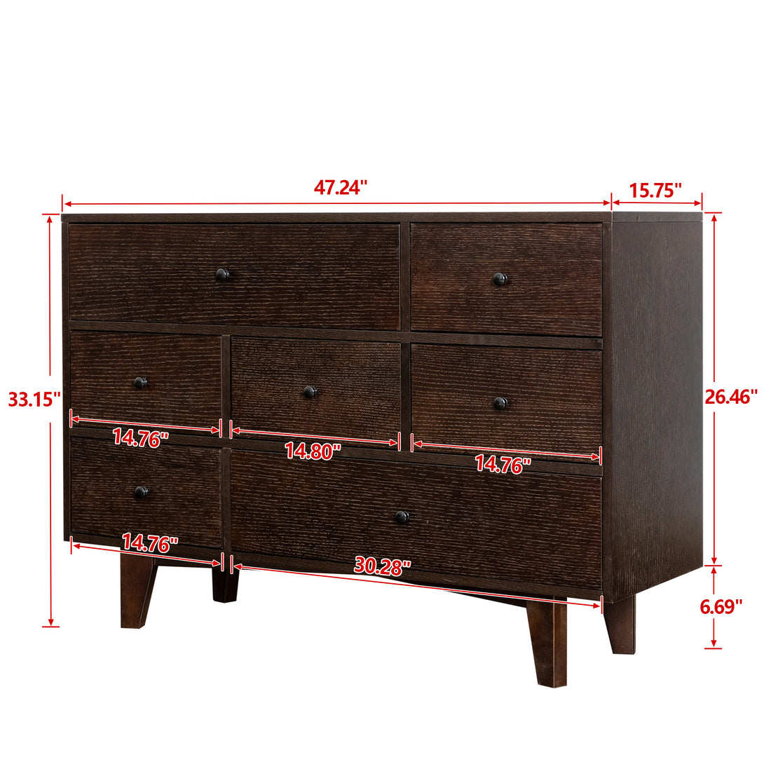 7 Drawers Solid Wood Free Standing Storage Cabinet Dresser Console- Auburn_9