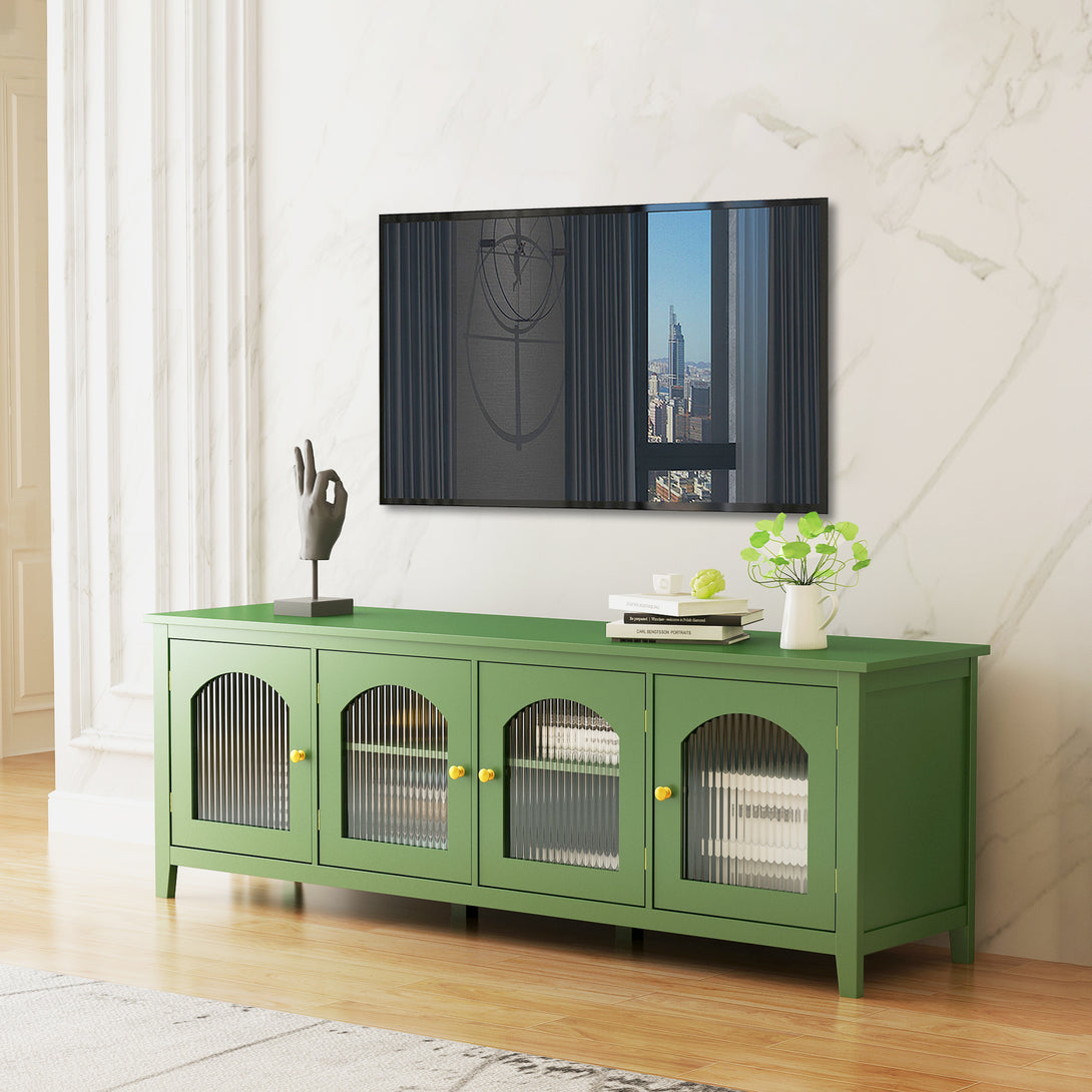 71" Stylish Wooden Television Stand Entertainment Center with Glass Door- Geen_1