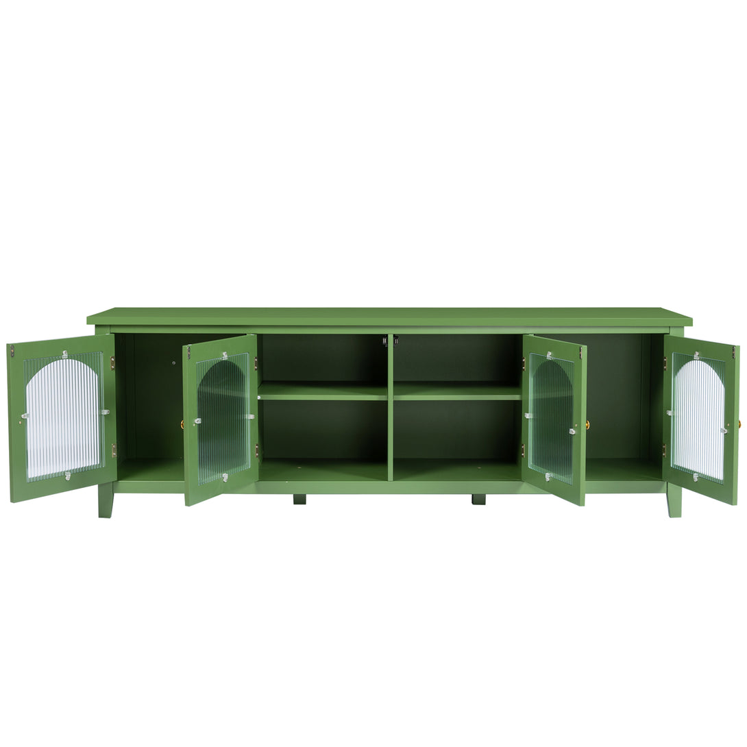 71" Stylish Wooden Television Stand Entertainment Center with Glass Door- Geen_5