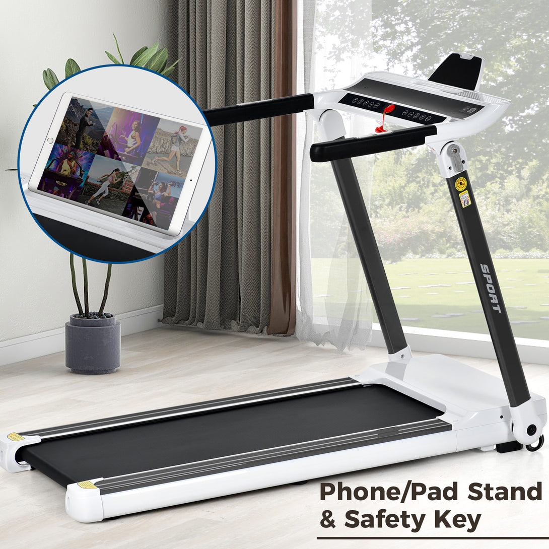 Folding Electric Treadmill and Wireless Audio Player Exercise Machine- White_14