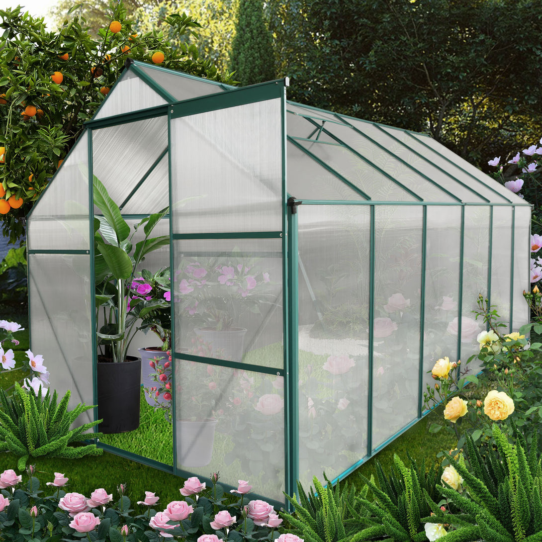 6x12 FT Walk-in Greenhouse Garden for Backyard Planting with Raised Roof- Green_0