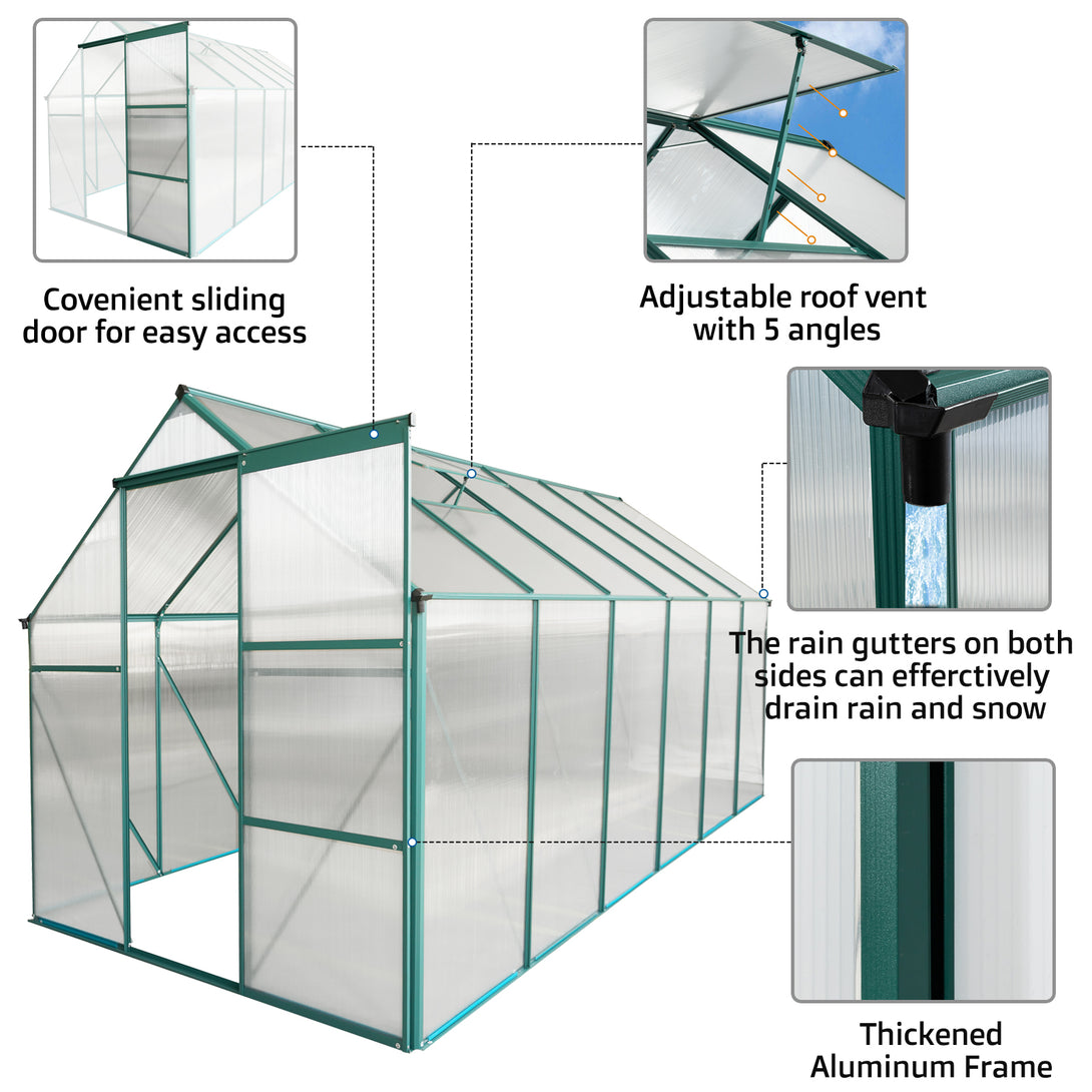 6x12 FT Walk-in Greenhouse Garden for Backyard Planting with Raised Roof- Green_7