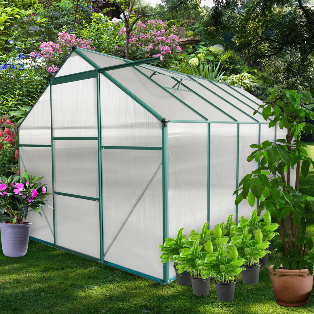 6x12 FT Walk-in Greenhouse Garden for Backyard Planting with Raised Roof- Green_1