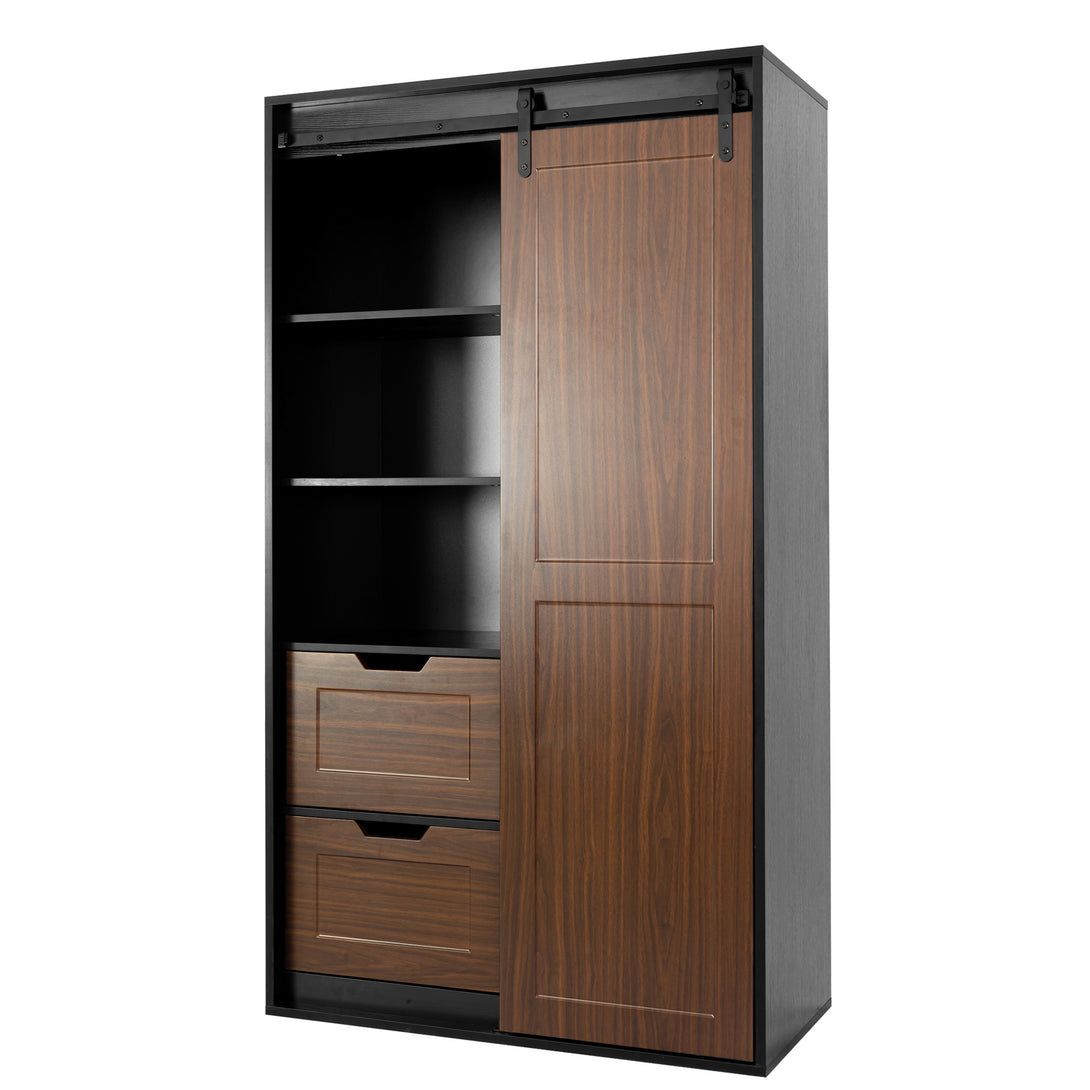 Freestanding Contemporary Wooden Closet Cabinet with Hanging Rod- Black+Brown_6