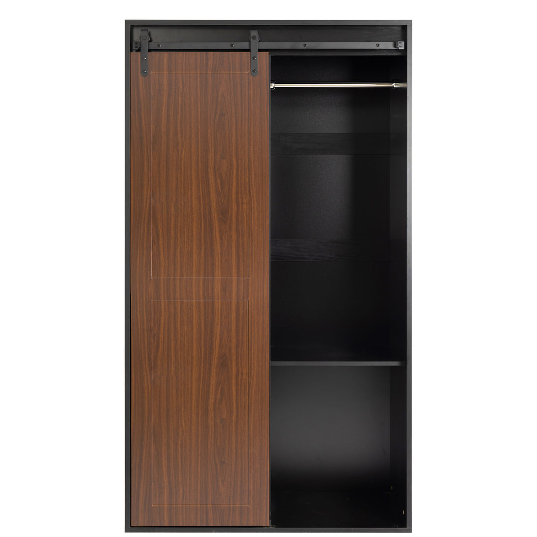 Freestanding Contemporary Wooden Closet Cabinet with Hanging Rod- Black+Brown_7