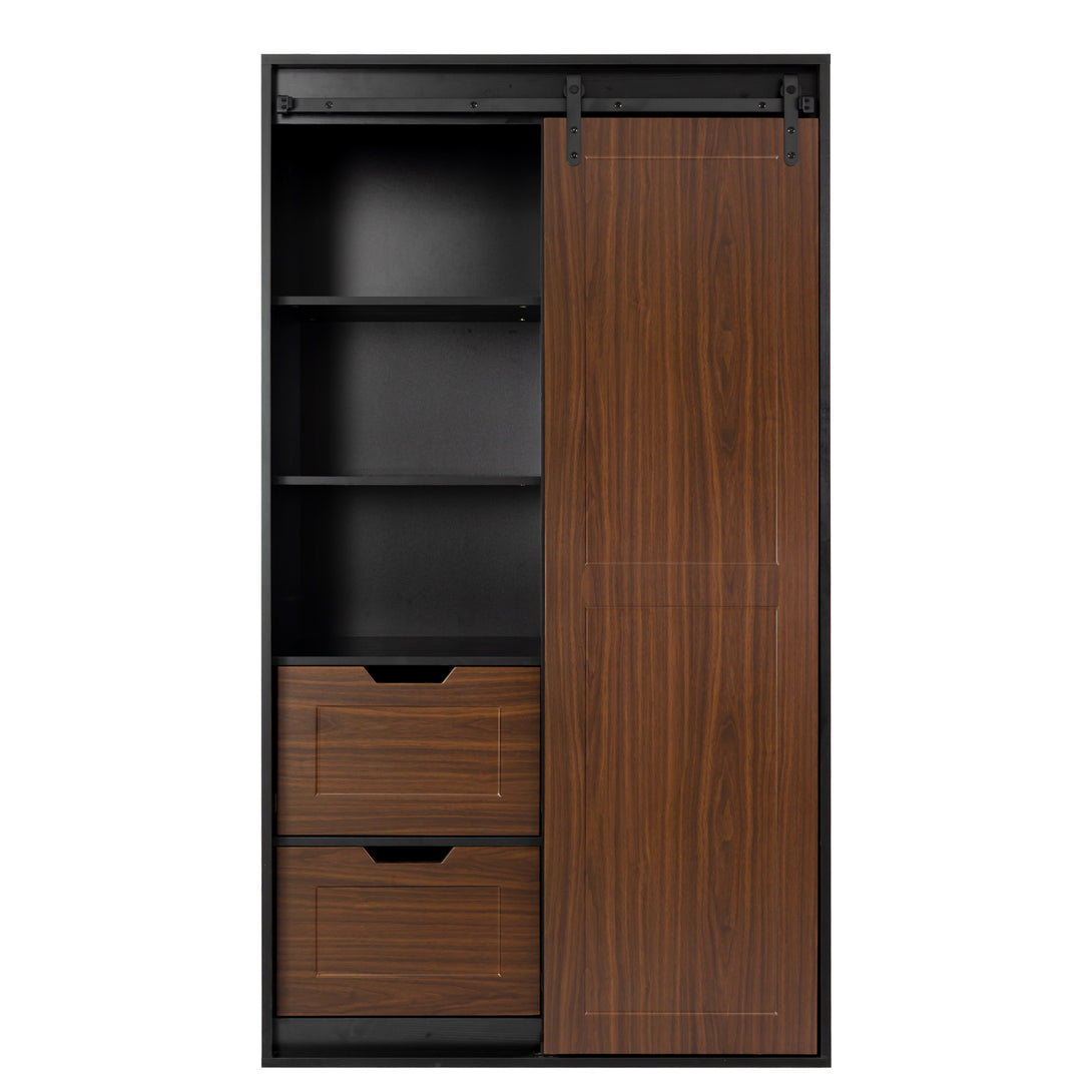 Freestanding Contemporary Wooden Closet Cabinet with Hanging Rod- Black+Brown_5