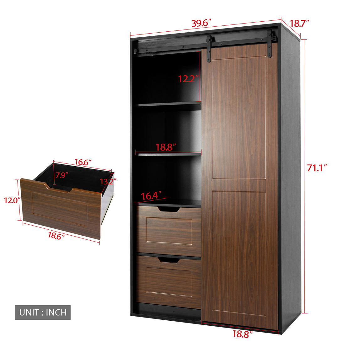 Freestanding Contemporary Wooden Closet Cabinet with Hanging Rod- Black+Brown_4