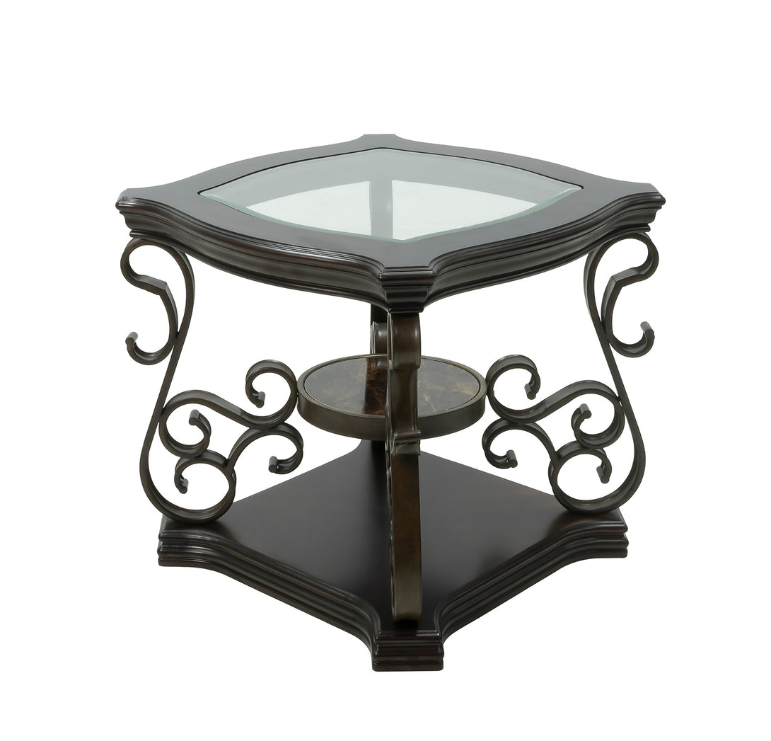 End Table Glass Table Top Coffee Table with Powder Finish Metal Legs- Brown_2