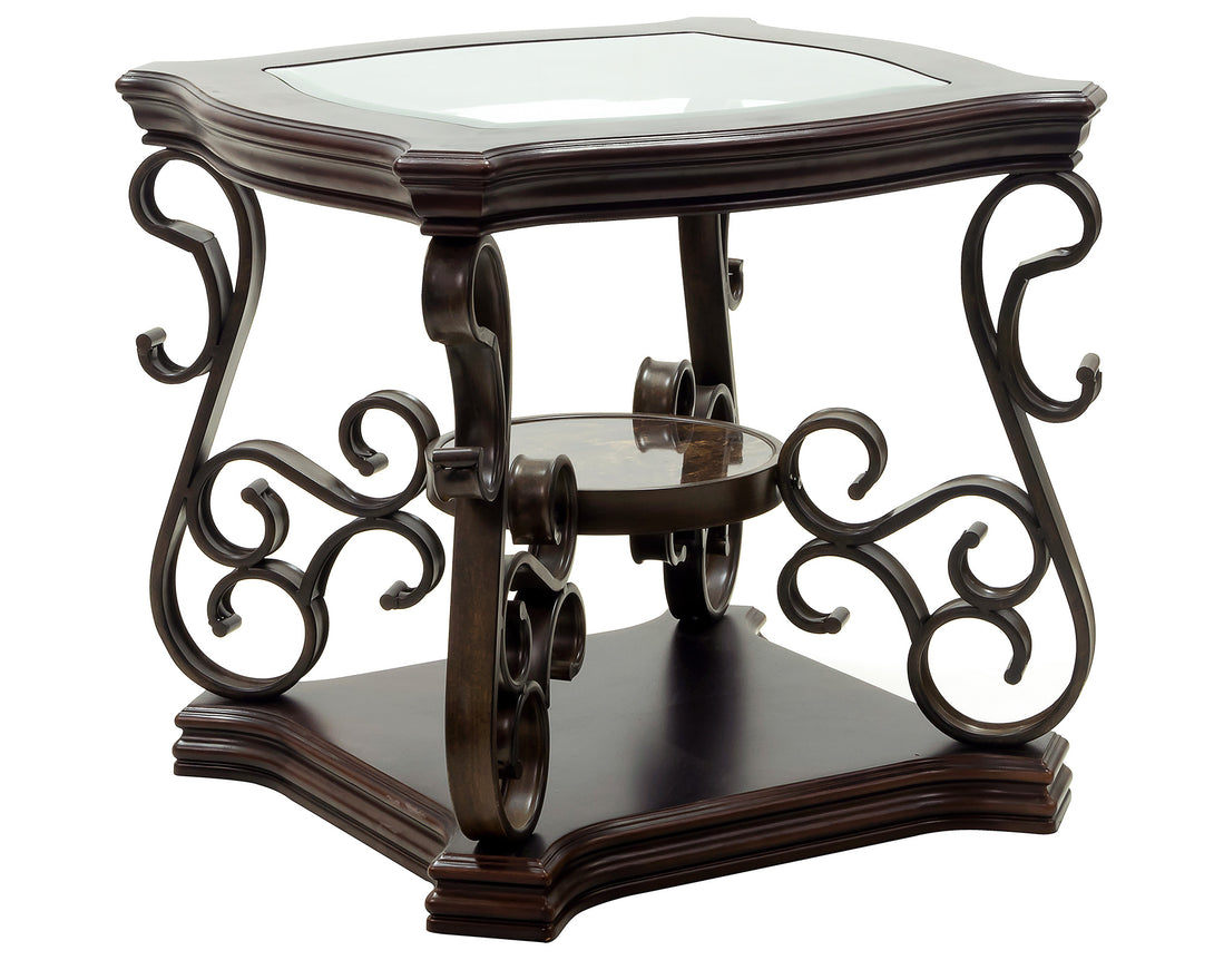 End Table Glass Table Top Coffee Table with Powder Finish Metal Legs- Brown_7