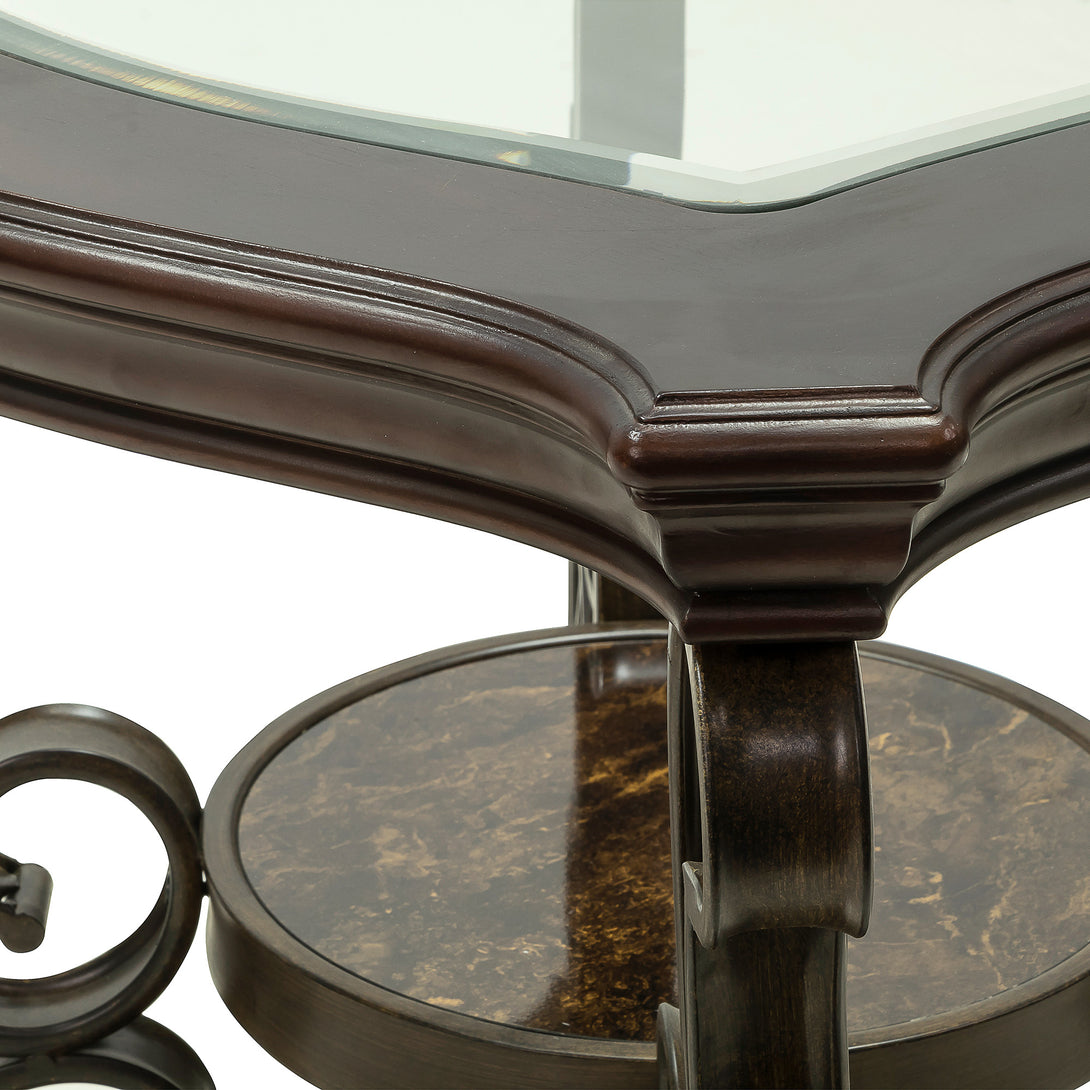 End Table Glass Table Top Coffee Table with Powder Finish Metal Legs- Brown_14