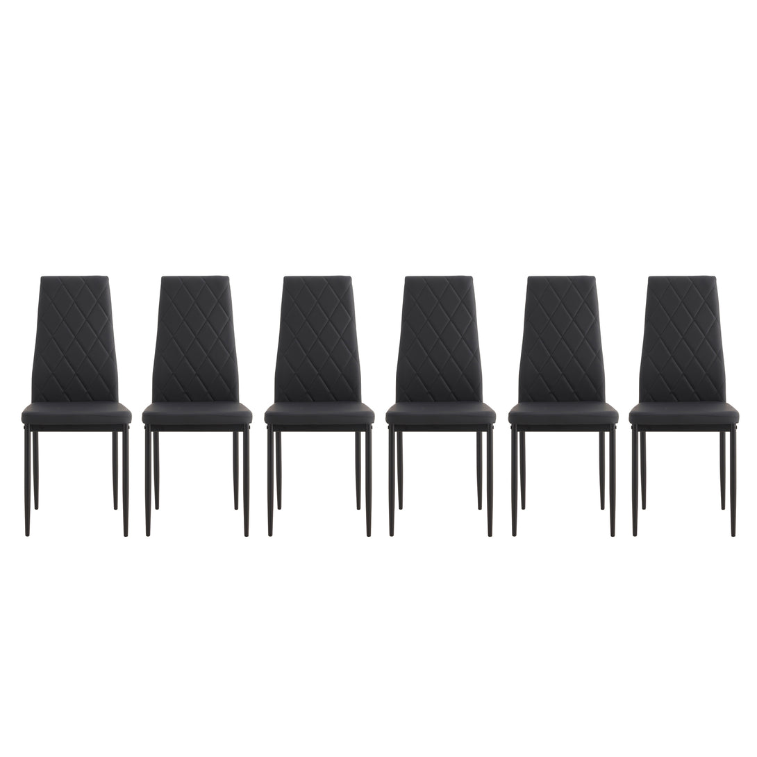 Set of 7 6 Seater Tempered Glass Dining Table and Faux Leather Chair Set- Black_18