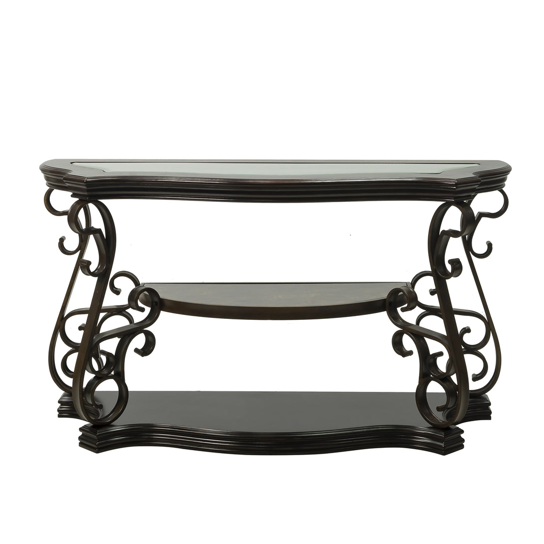 Three Layers Glass Table Top with Powder Coat Finish and Metal Legs- Brown_8