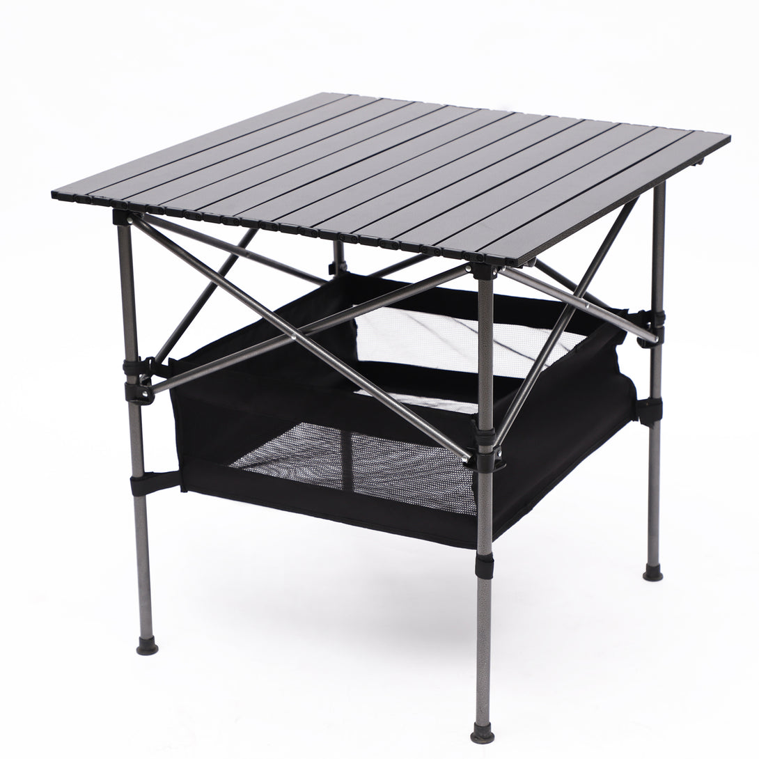 Set of 3 Outdoor Roll up Table and Folding Chair Set Portable Camping Set- Black, Gray_3