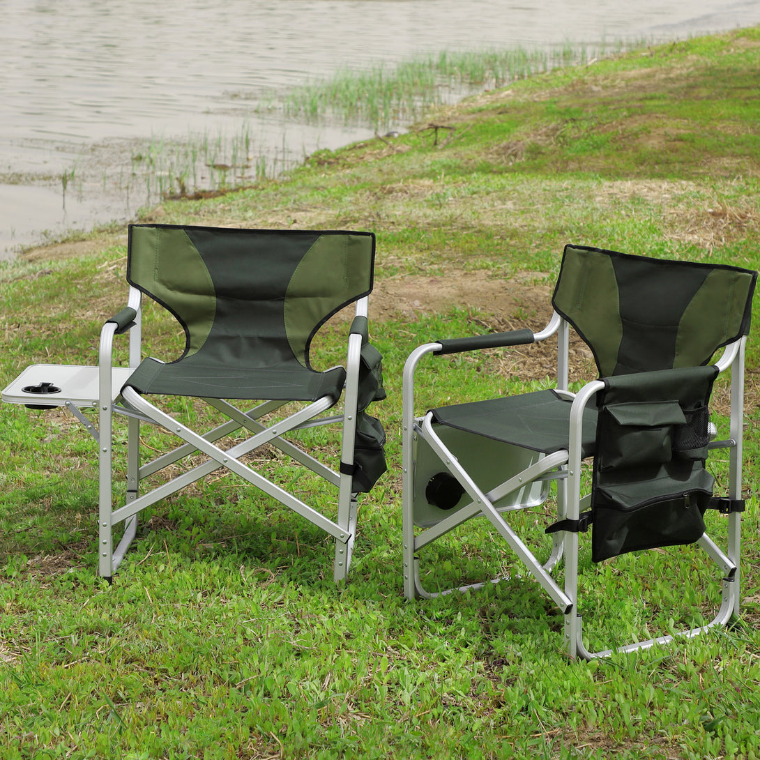 Set of 3 Outdoor Roll up Table and Folding Chair Set Portable Camping Set- Black+Green_10