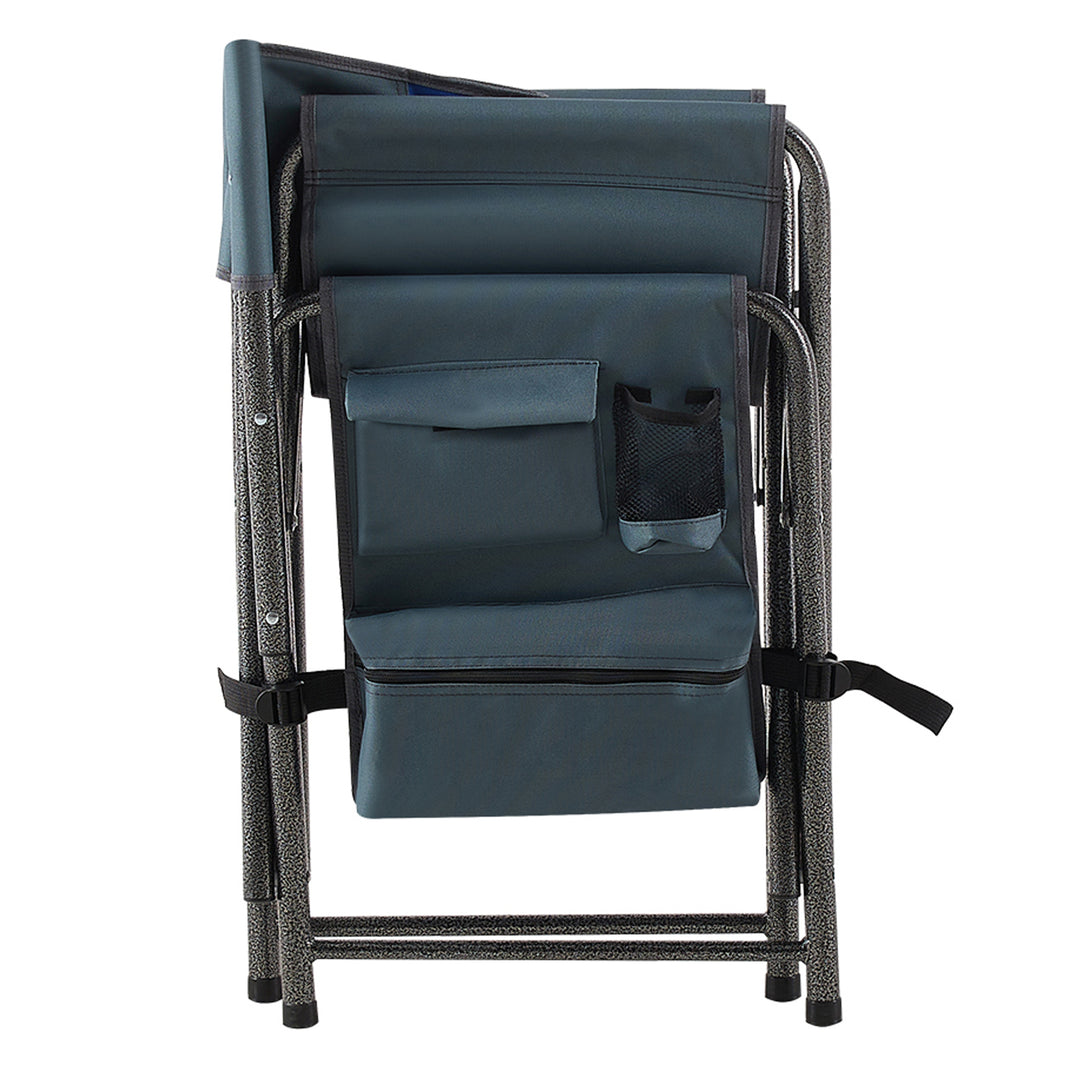 Set of 3 Outdoor Roll up Table and Folding Chair Set Portable Camping Set- Black+Blue_3