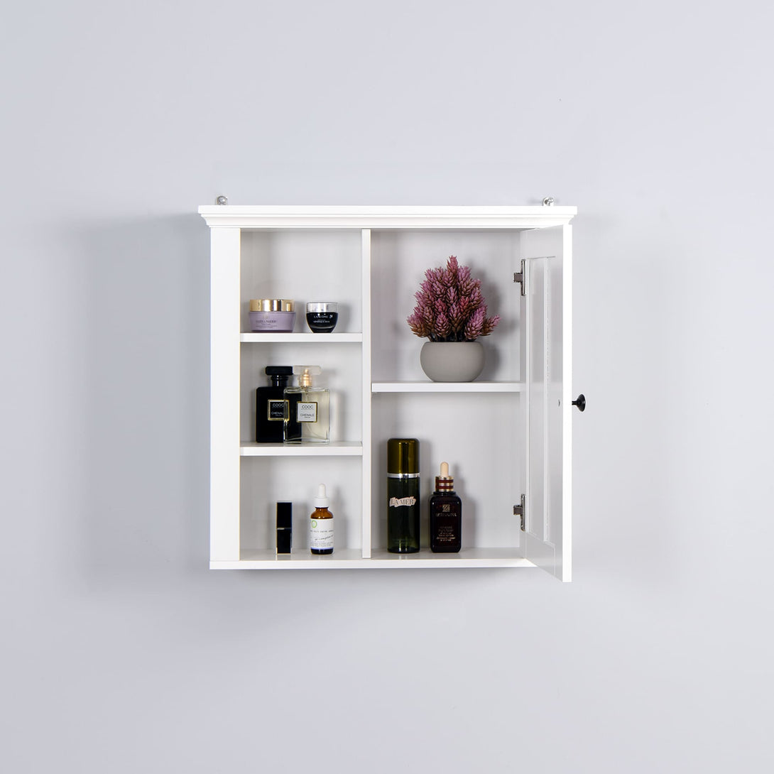 Modern Designed Wooden Bathroom Wall Mounted Cabinet with Door- White_0