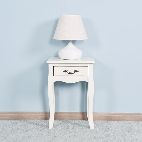 Modern and Elegant Floor Standing Bedside Table with Curved Legs and Drawer- White_0