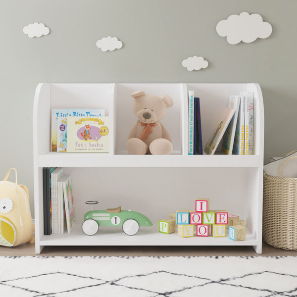 4 Compartment Children’s Bookcase and Playroom Storage Bookshelf- White_0