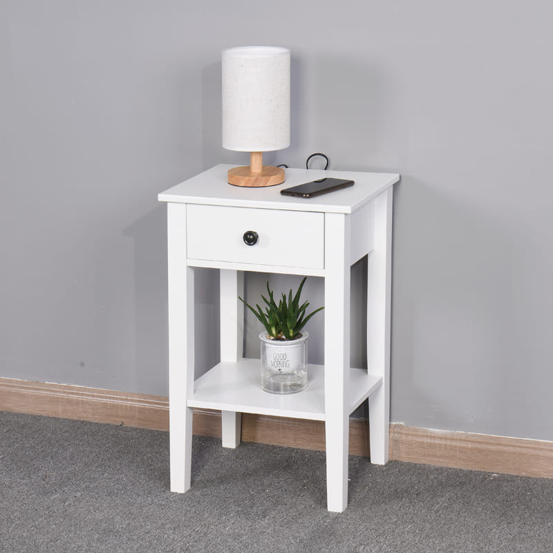 Floor Standing Mini Storage Table with Drawer for Room and Bathroom- White_1