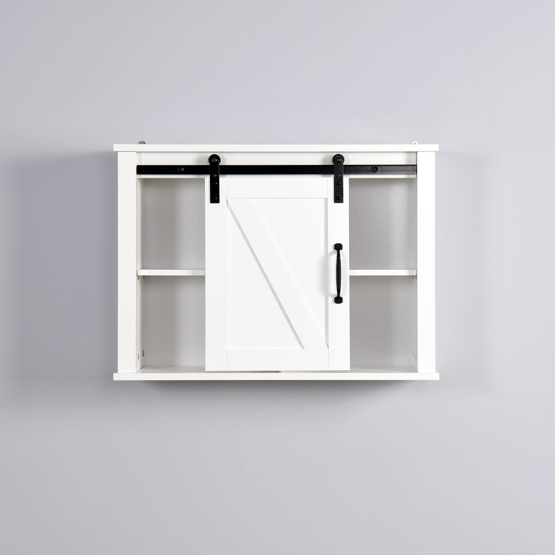 Barn Door Bathroom Wall Mounted Cabinet with Adjustable Shelves- White_0