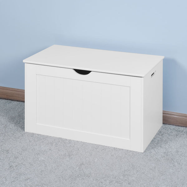 Lift Top Entryway Storage Cabinet with 2 Safety Hinges Wooden Toy Box- White_0