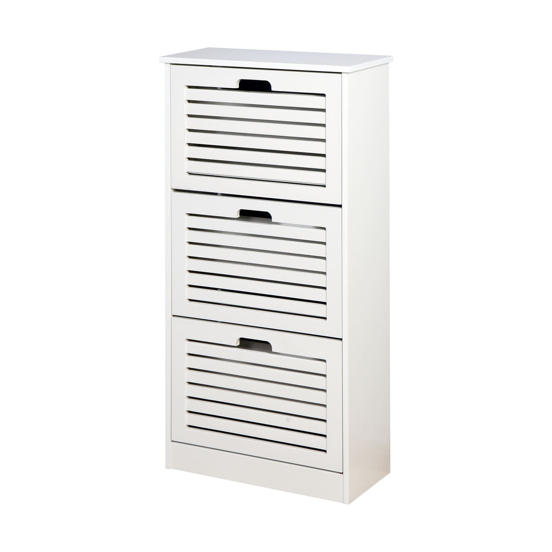 3 Tiers Wooden Entryway Storage Shoe Cabinet with 3 Flip Doors in White_1