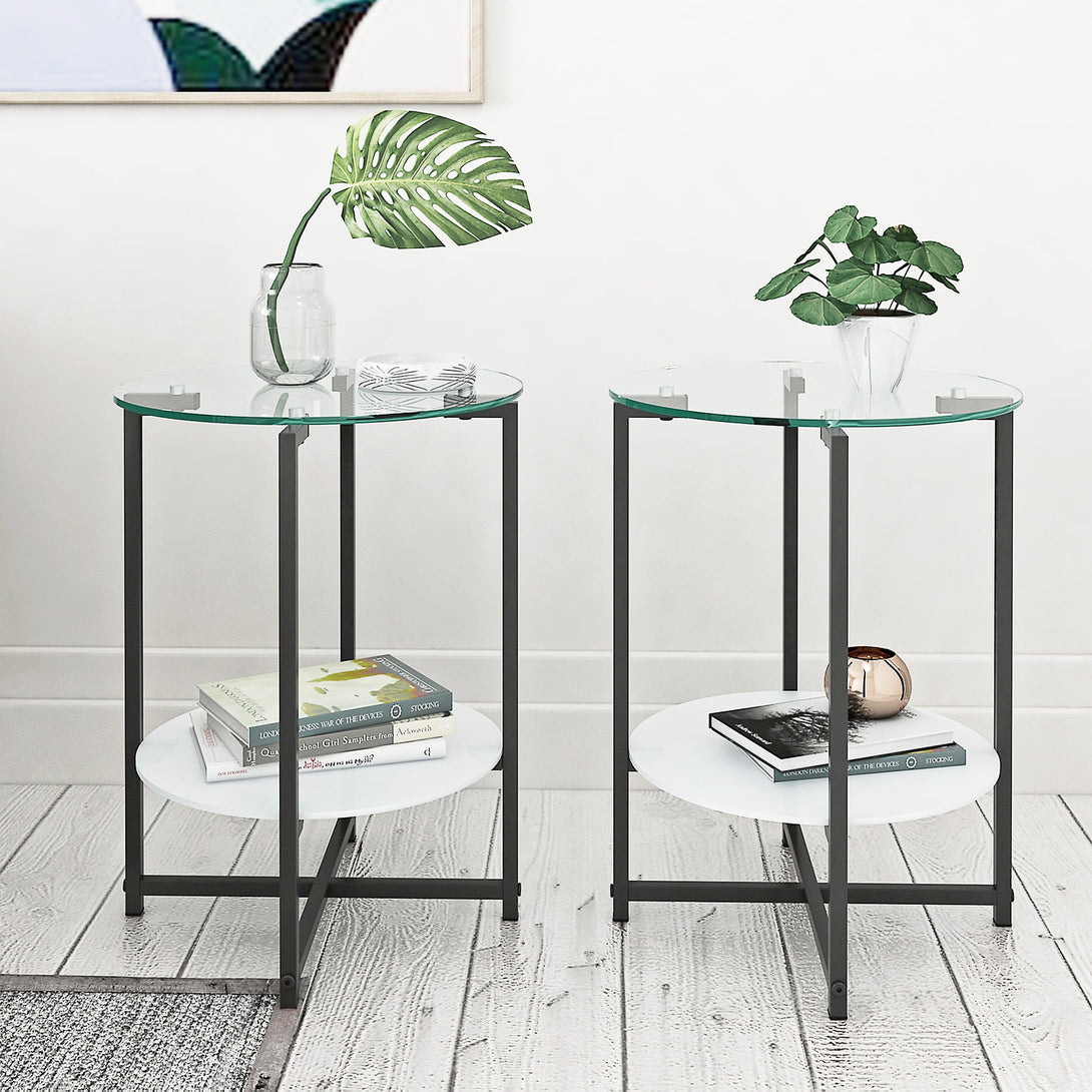 2 pcs Modern Designed Tempered Glass Round Coffee and End Table- Clear_1