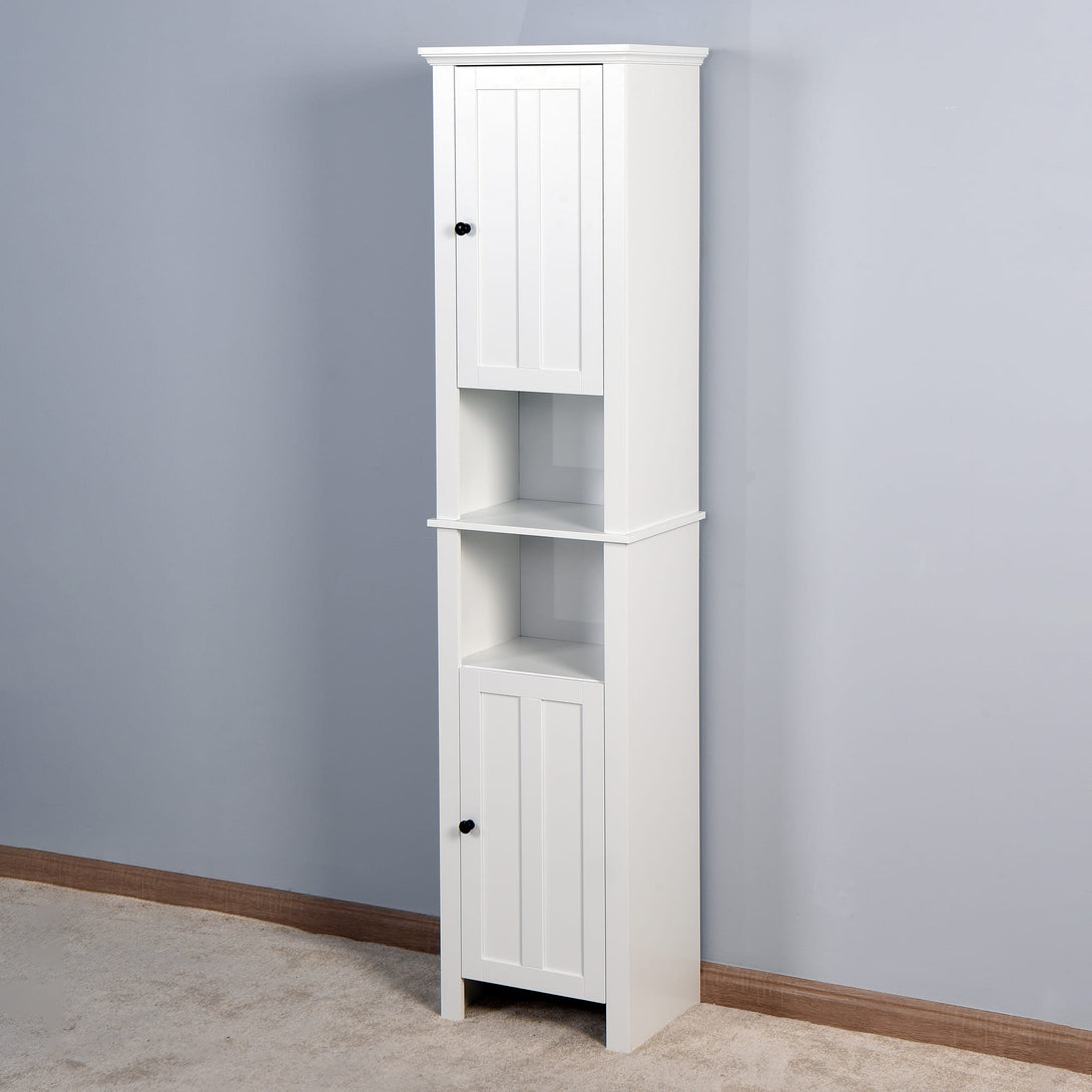 6 Shelves Slim Bathroom Floor Storage and Organizer with 2 Doors- White_0