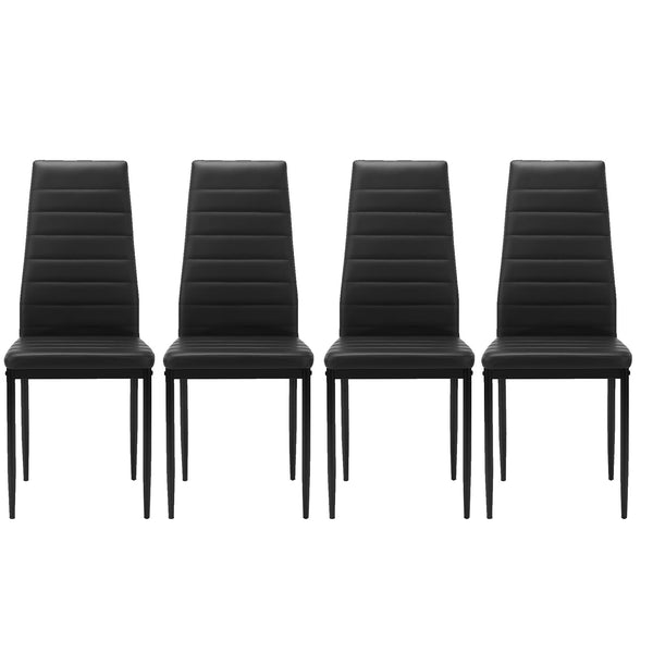 4 pcs Modern Vertical Design Dining Kitchen Chair PU Leather with Metal Legs- Black_0