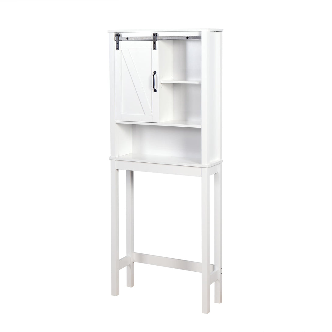 Over-the-Toilet Space-Saving Bathroom Storage Cabinet with Barn Door in White_1