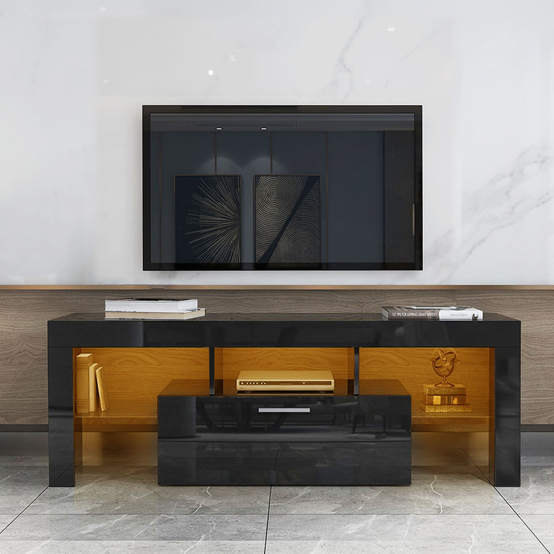 Modern TV Console Storage Media TV Organizing Cabinet Worktop- Black_0