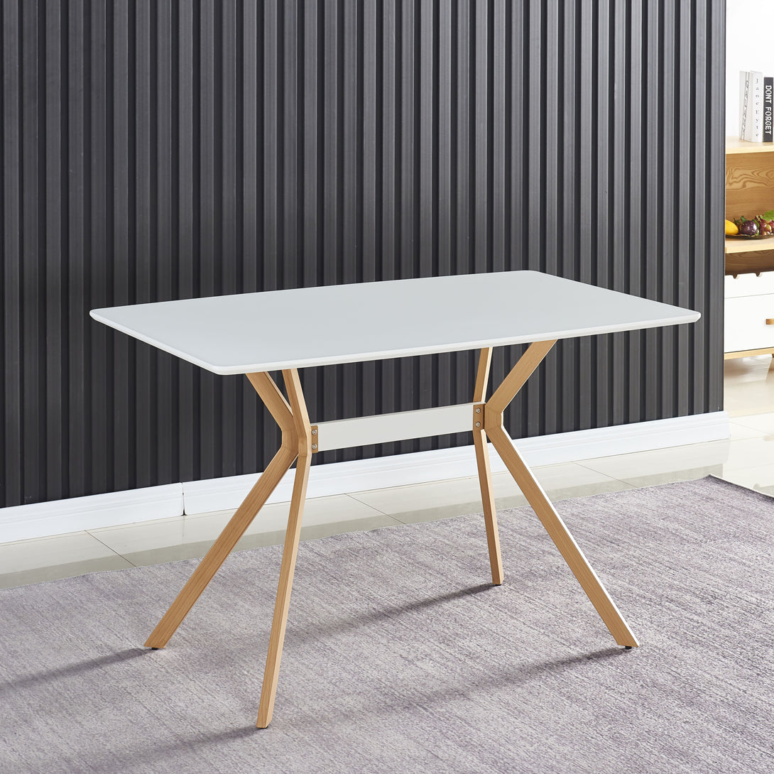 Modern Minimalist StyleDining Table Anti-Scratch Top with Leveled Metal Legs- White+Brown_0