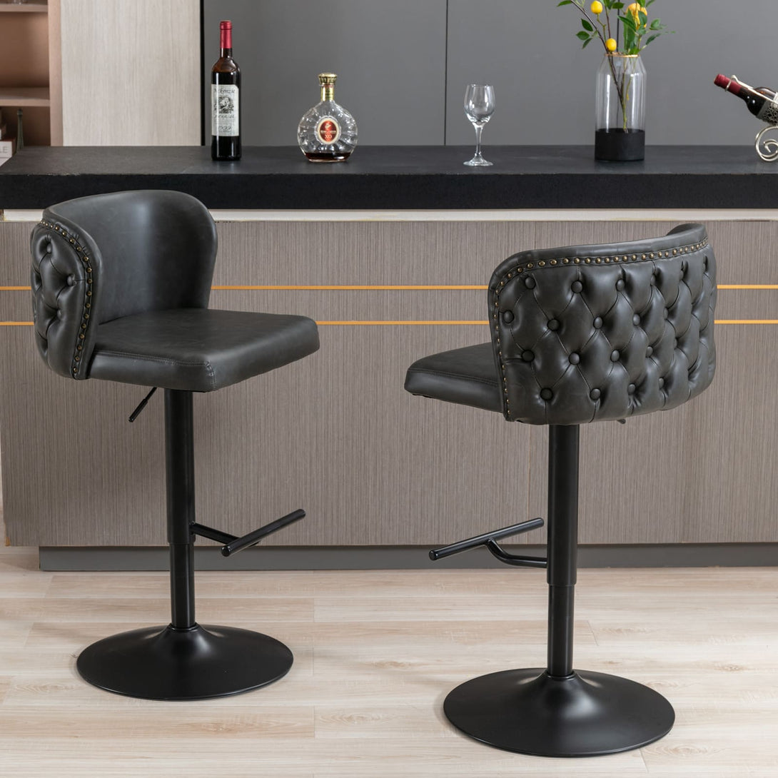 Set of 2 Modern Upholstered Whole Back Tufted PU Armless Bar Stools- Black_0