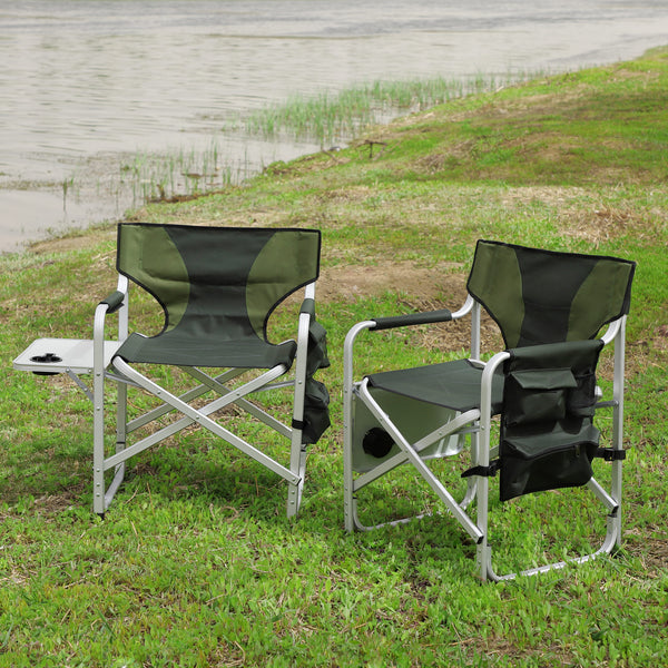 2pcs Padded Folding Outdoor Chair with Pockets Oversized Directors Chair- Green_0