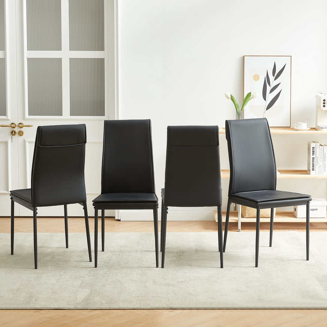 4 pcs Black Modern Kitchen Dining Chairs with High Density Sponge and Metal Legs_1