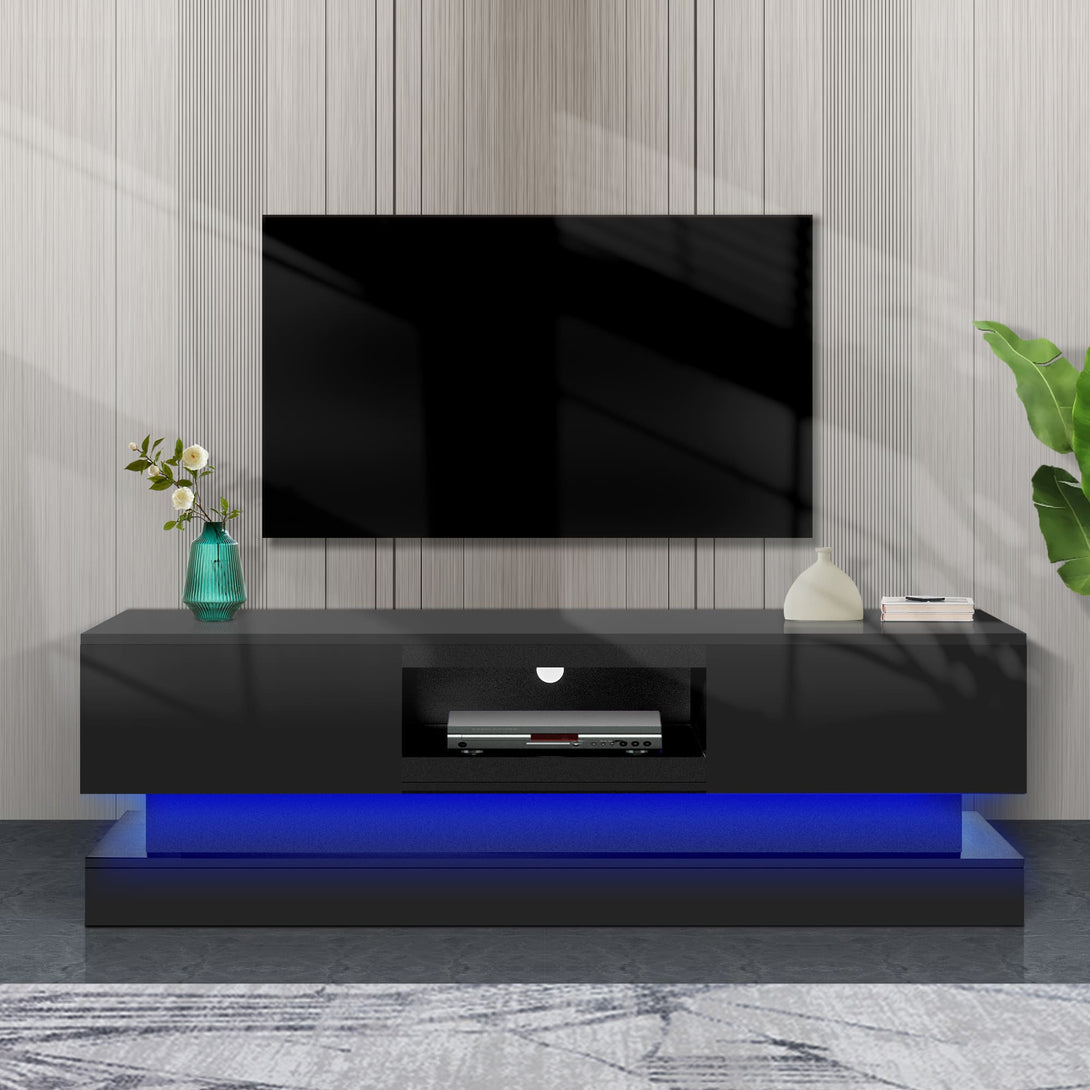 55 inches Modern and Simple Design Television Stand Organizing Cabinet- Black_1