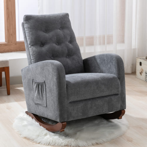 Living Room Chair Lazy Recliner Comfortable Fabric High Back Armchair- Antique Gray_0