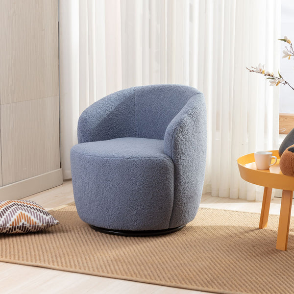 Teddy Fabric Swivel Accent Armchair Barrel Chair With Black Metal Ring- Light Blue_0