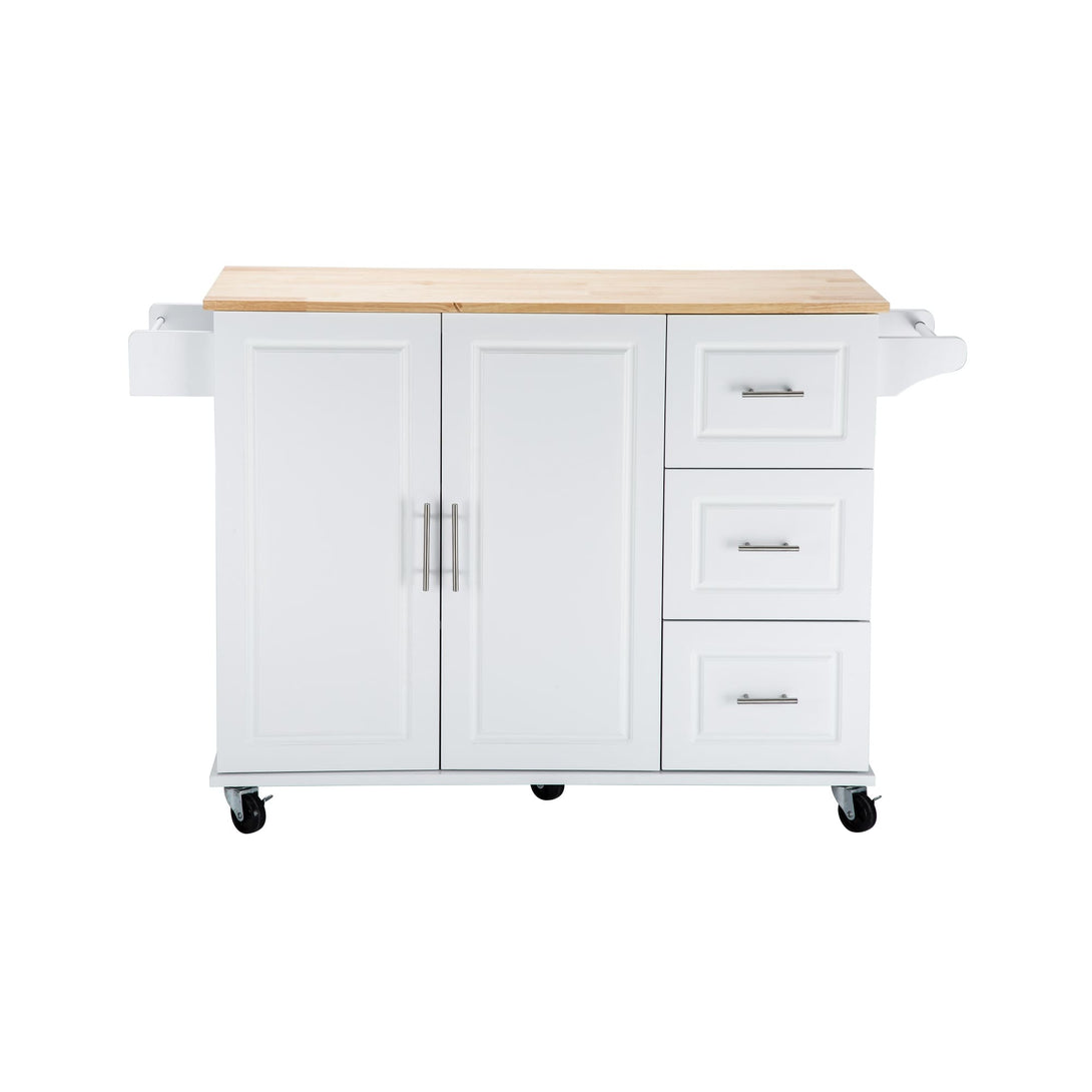 3 Drawers Rubber Wooden Top Utility Kitchen Cart with Adjustable Shelf- White_26