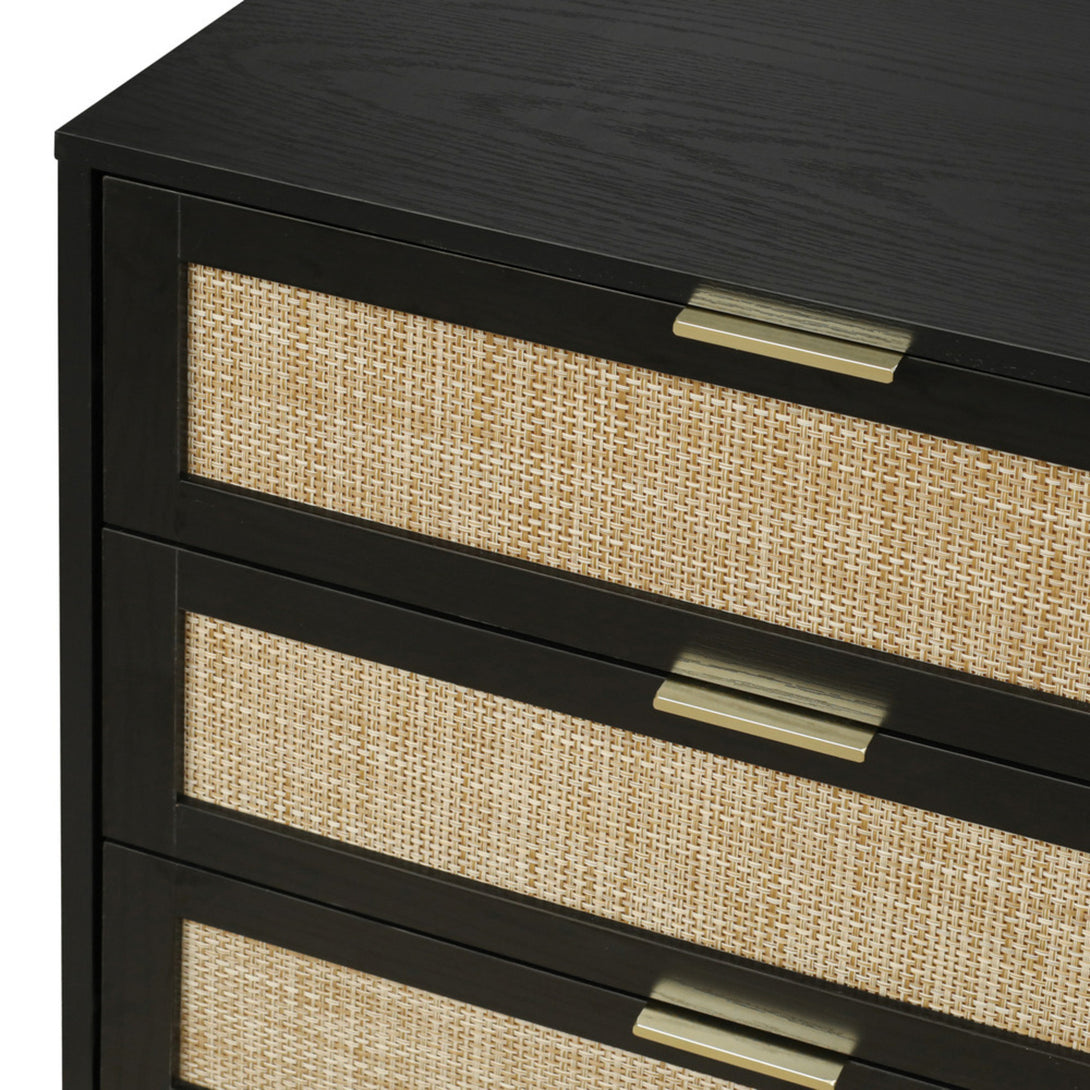 Modern Wood and Rattan 6 Drawer Dresser for Bedroom Living Room - Black_9