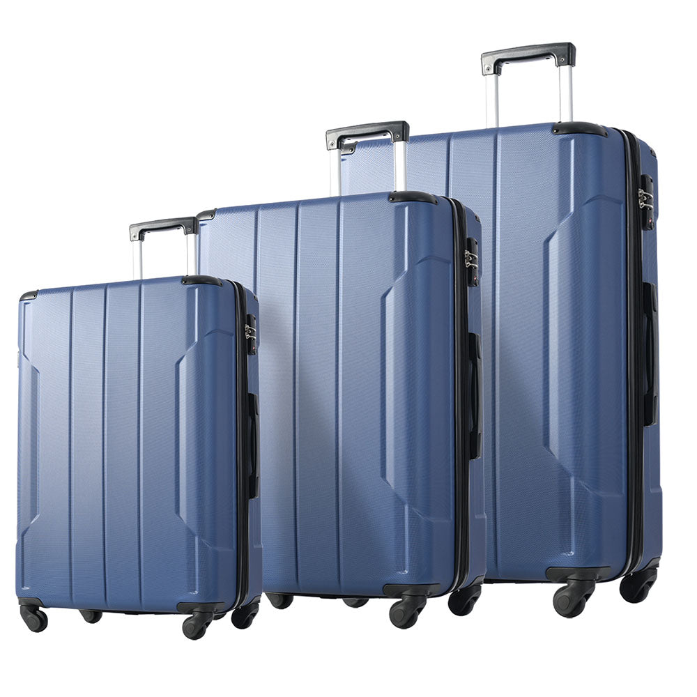 Set of 3 Piece Expandable Lightweight Spinner Suitcase with Corner Guards - Blue_0