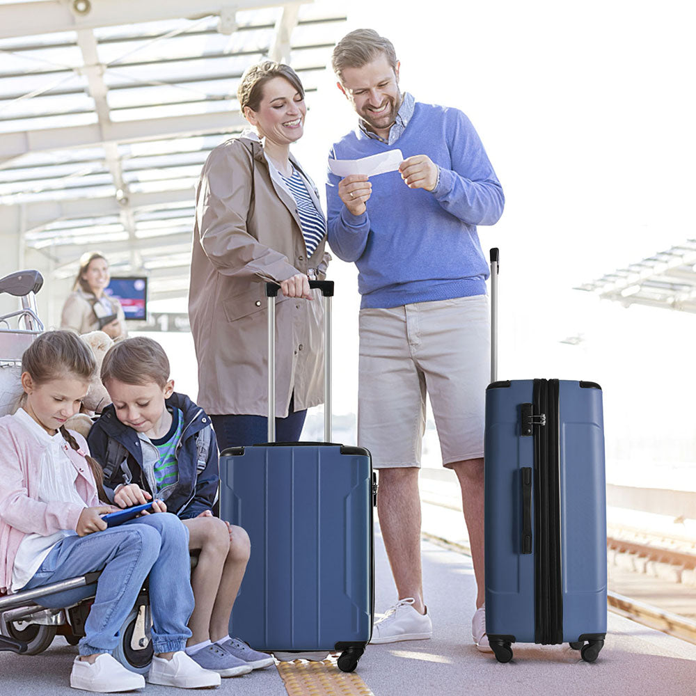 Set of 3 Piece Expandable Lightweight Spinner Suitcase with Corner Guards - Blue_16