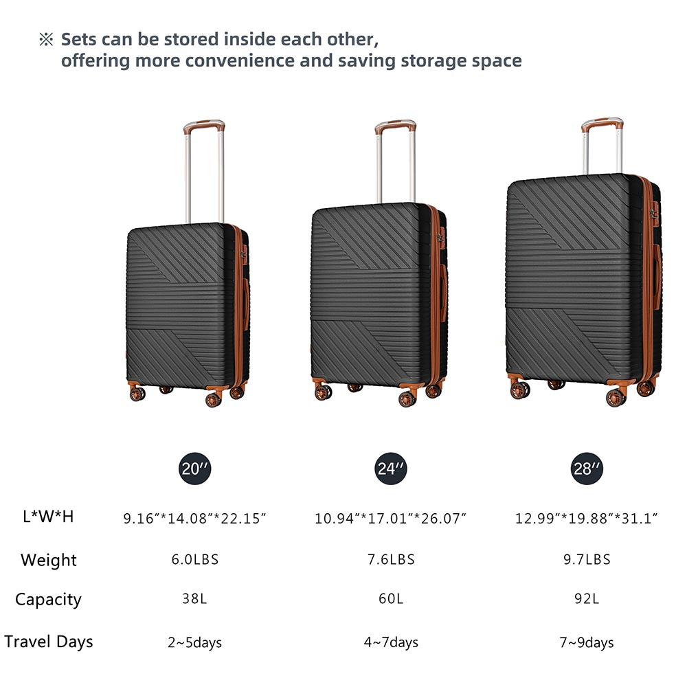 3-Piece Lightweight Hard-shell Luggage Set with Double Spinner Wheels and TSA Lock_7