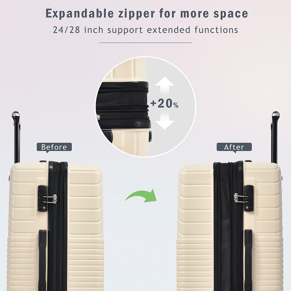 3-Piece Lightweight Hard-shell Luggage Set with Double Spinner Wheels and TSA Lock - Cream White_13