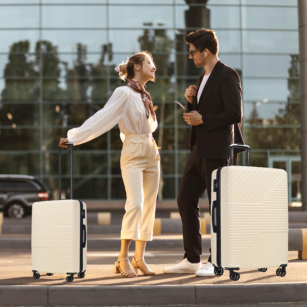 3-Piece Lightweight Hard-shell Luggage Set with Double Spinner Wheels and TSA Lock - Cream White_17