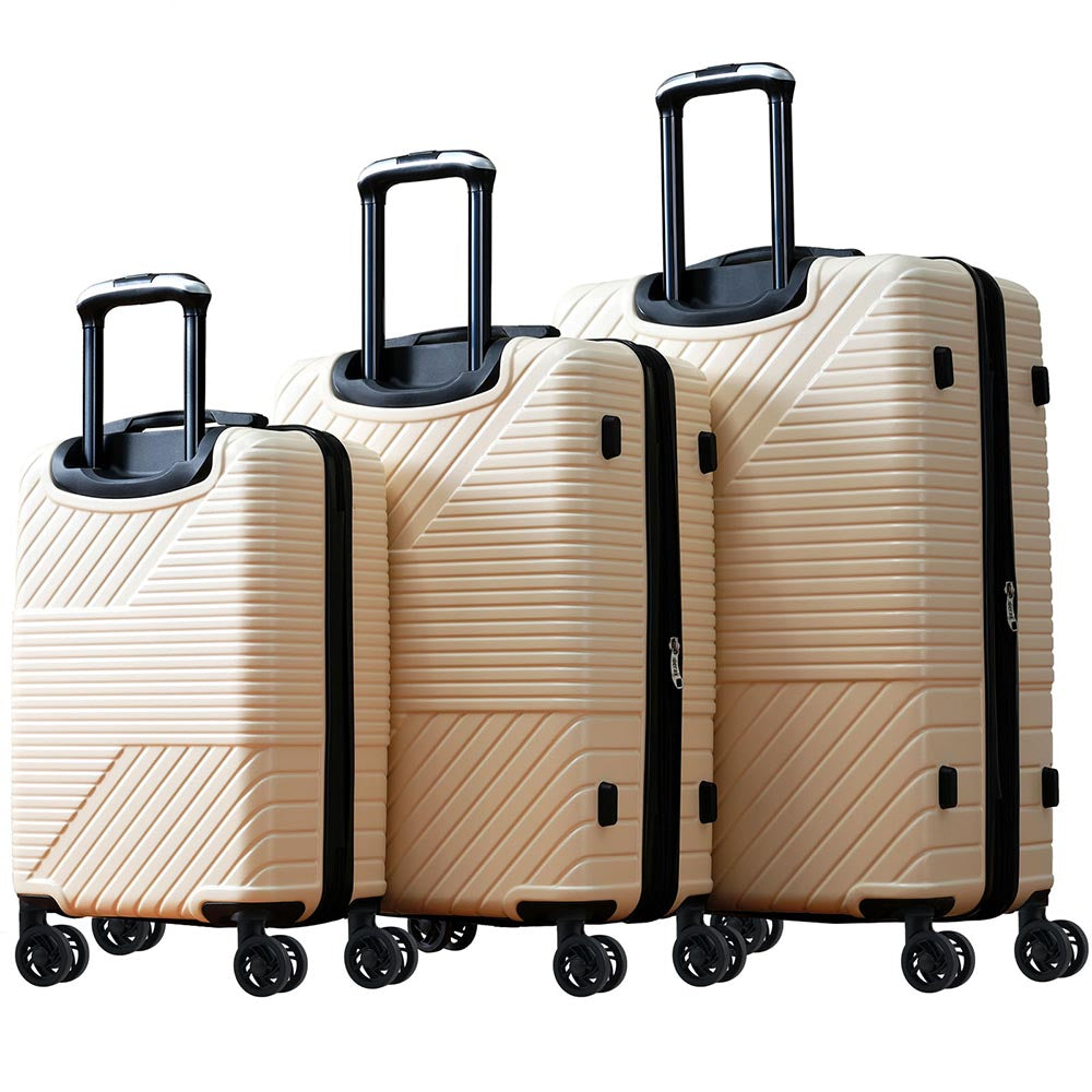 3-Piece Lightweight Hard-shell Luggage Set with Double Spinner Wheels and TSA Lock - Cream White_1