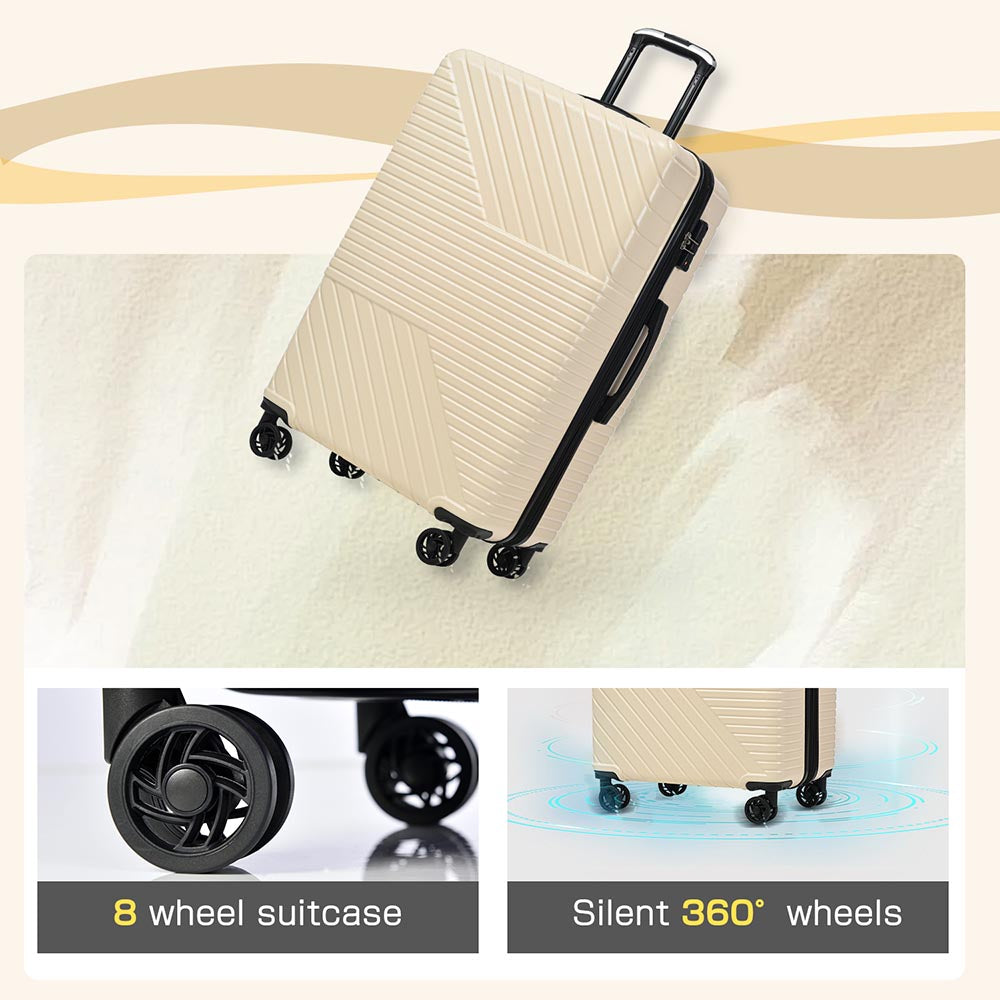 3-Piece Lightweight Hard-shell Luggage Set with Double Spinner Wheels and TSA Lock - Cream White_12