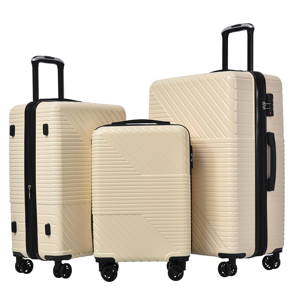 3-Piece Lightweight Hard-shell Luggage Set with Double Spinner Wheels and TSA Lock - Cream White_0