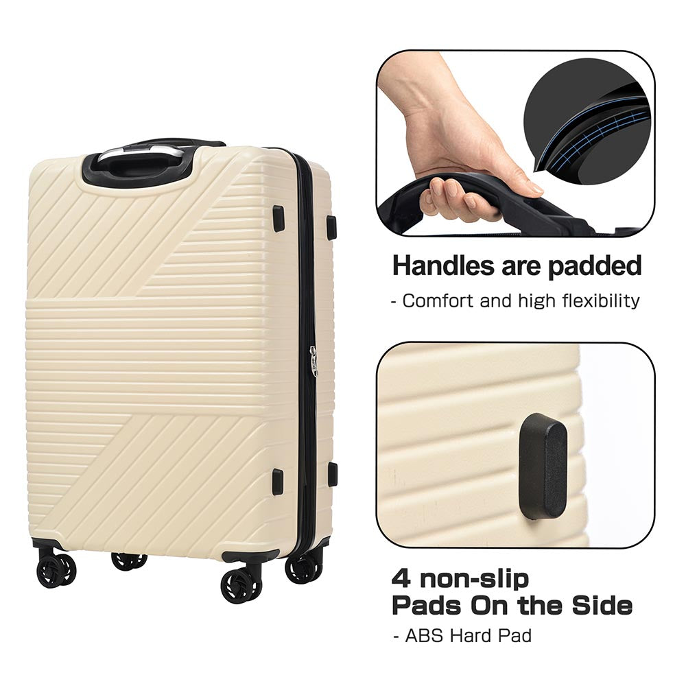 3-Piece Lightweight Hard-shell Luggage Set with Double Spinner Wheels and TSA Lock - Cream White_8